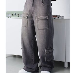 NWOT Joshua Mohamed Wide Leg Denim Cargo Pants Baggy Size 36 x 32